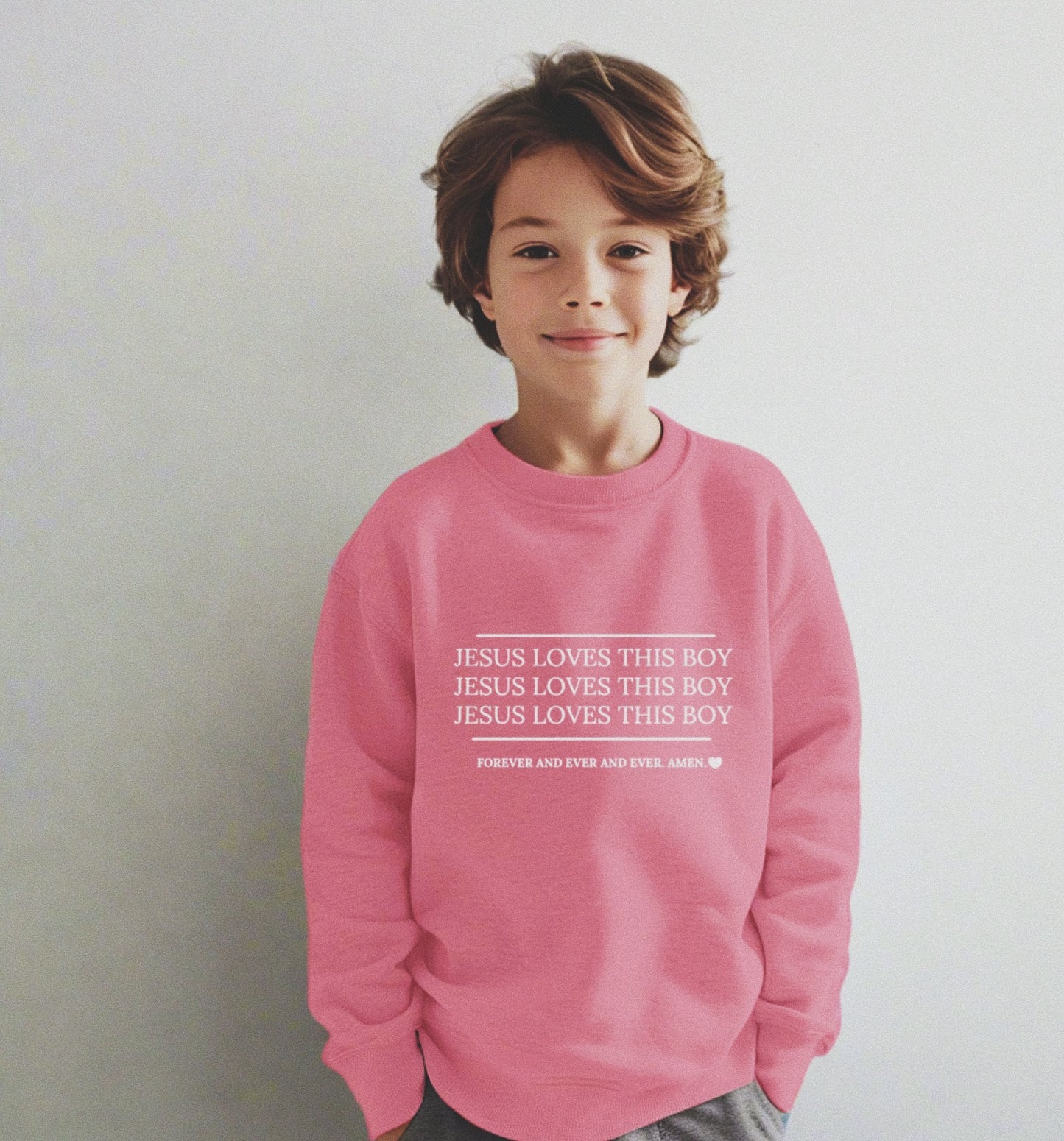 "Jesus Loves this Boy" Crewneck Pullover - Pink