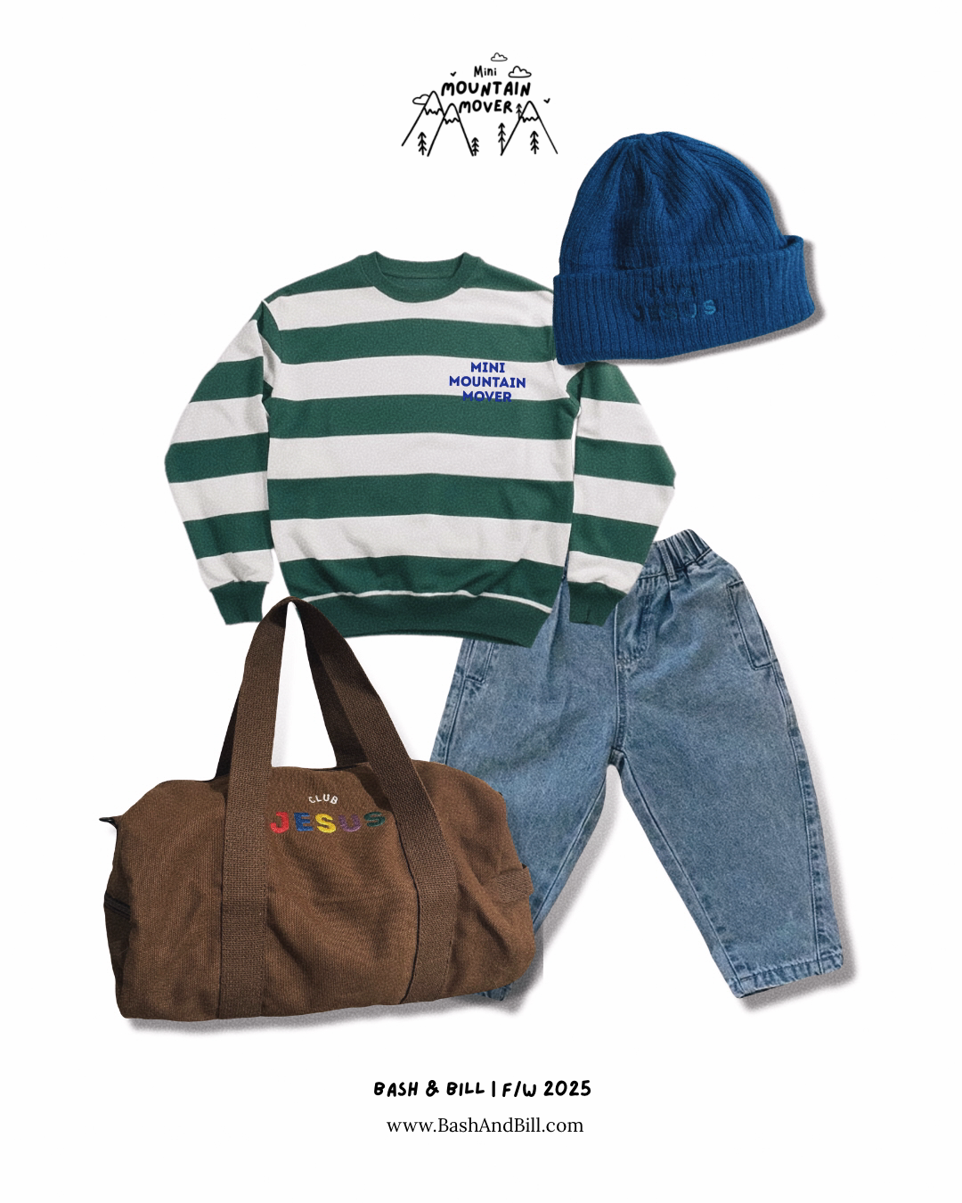 Striped "Mini Mountain Mover" Crew - Green
