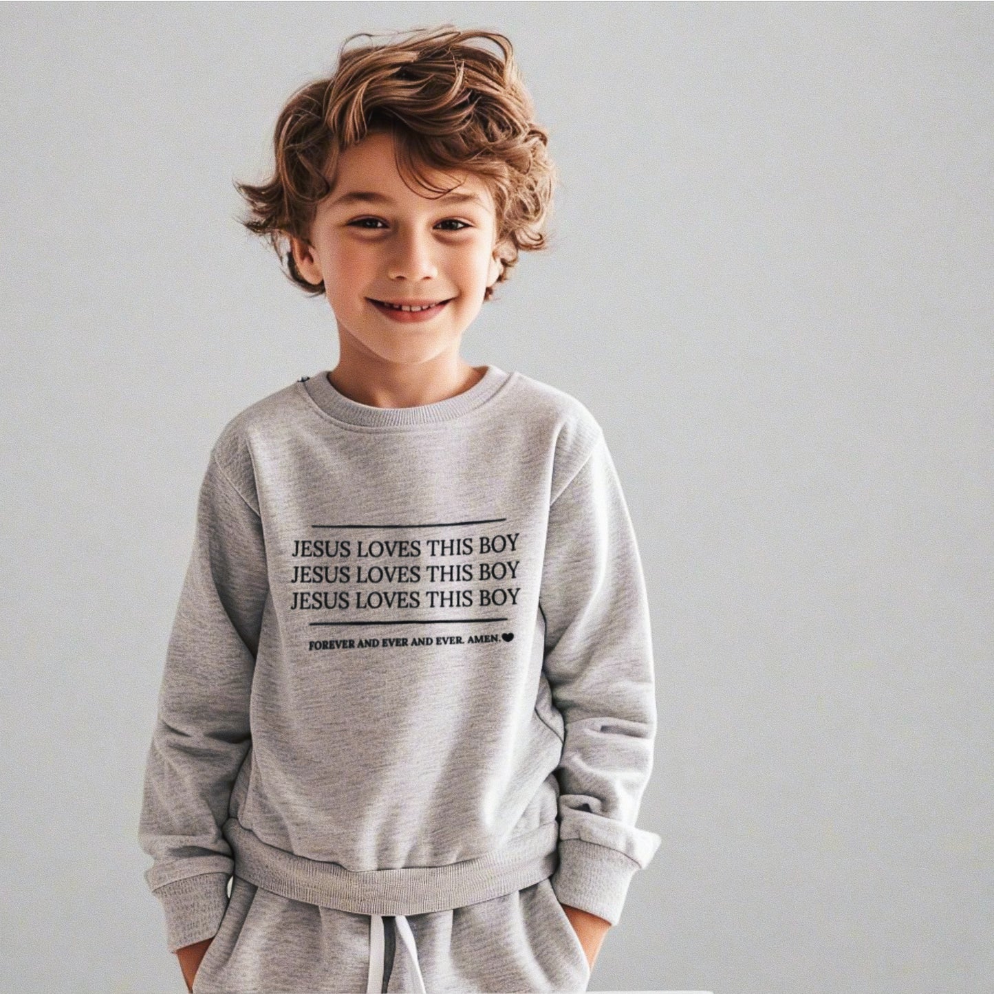 "Jesus Loves this Boy" Crewneck Pullover - Gray