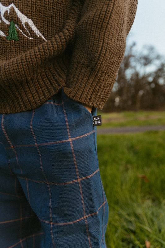 Cotton Plaid Pants - Navy