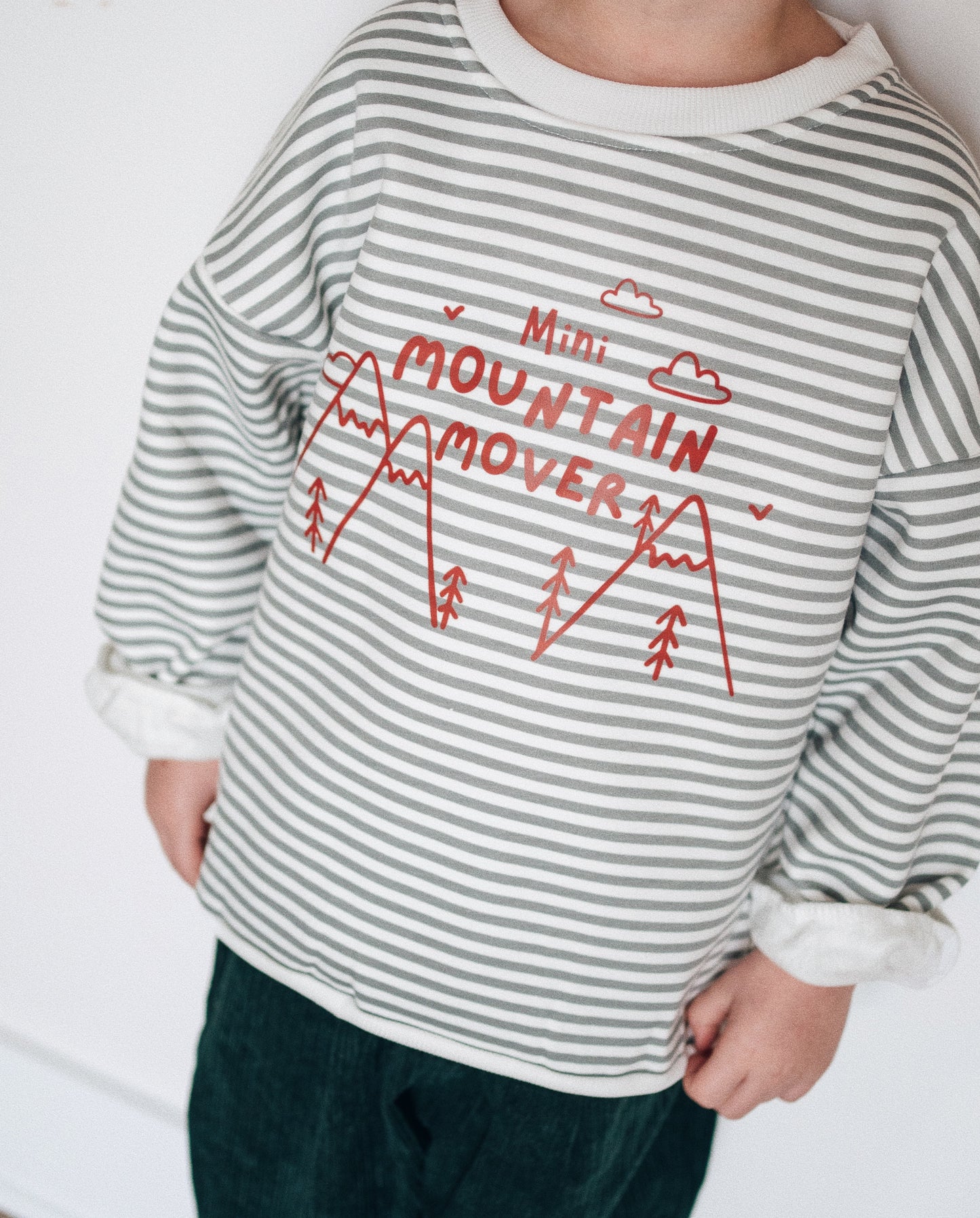 "Mini Mountain Mover" Graphic Pullover - Striped