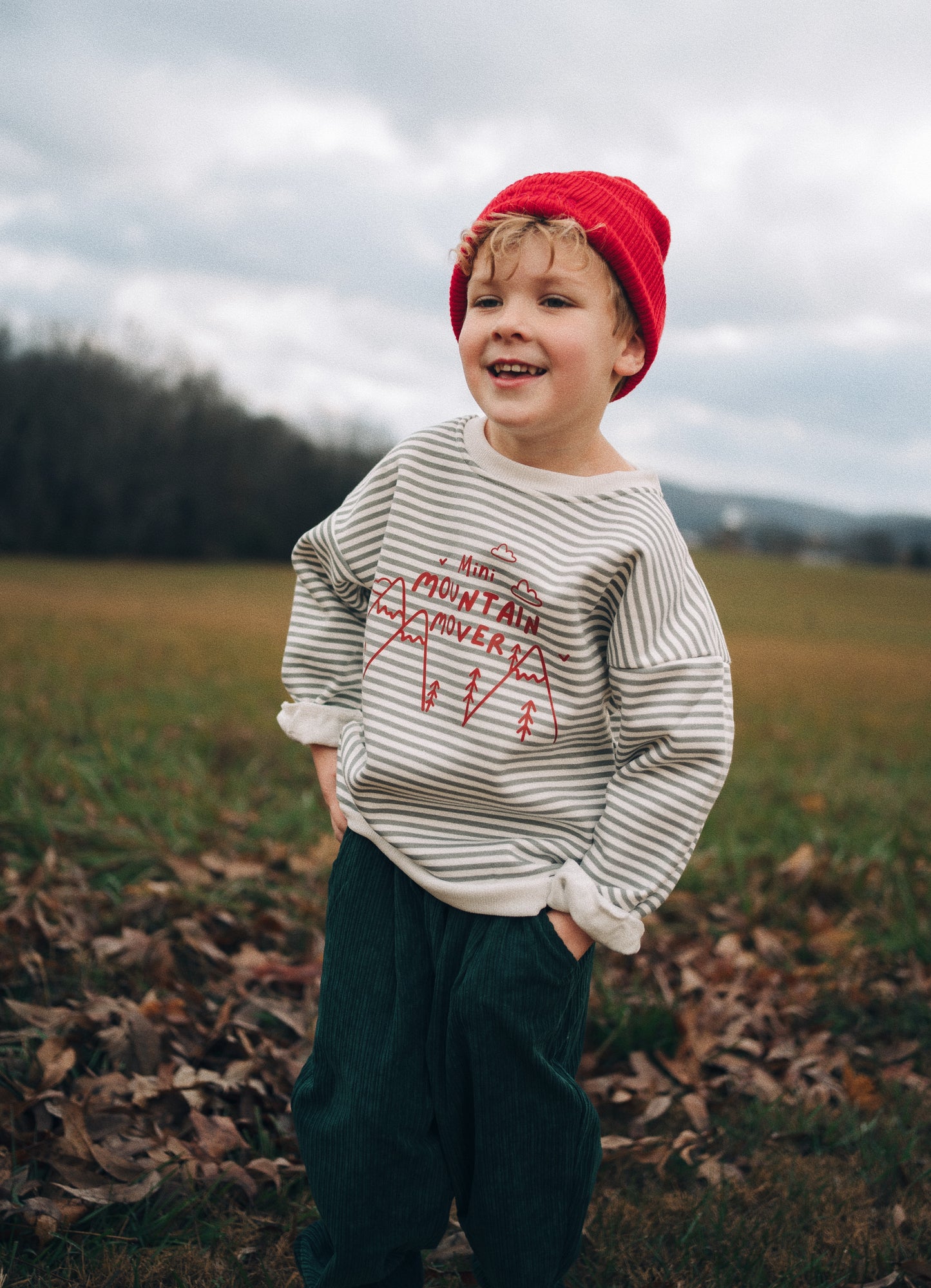 "Mini Mountain Mover" Graphic Pullover - Striped
