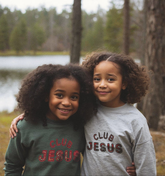 Embroidered "Club Jesus" Crewneck - Red Plaid