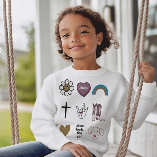 "Loved Girl Doodles" Crewneck Pullover