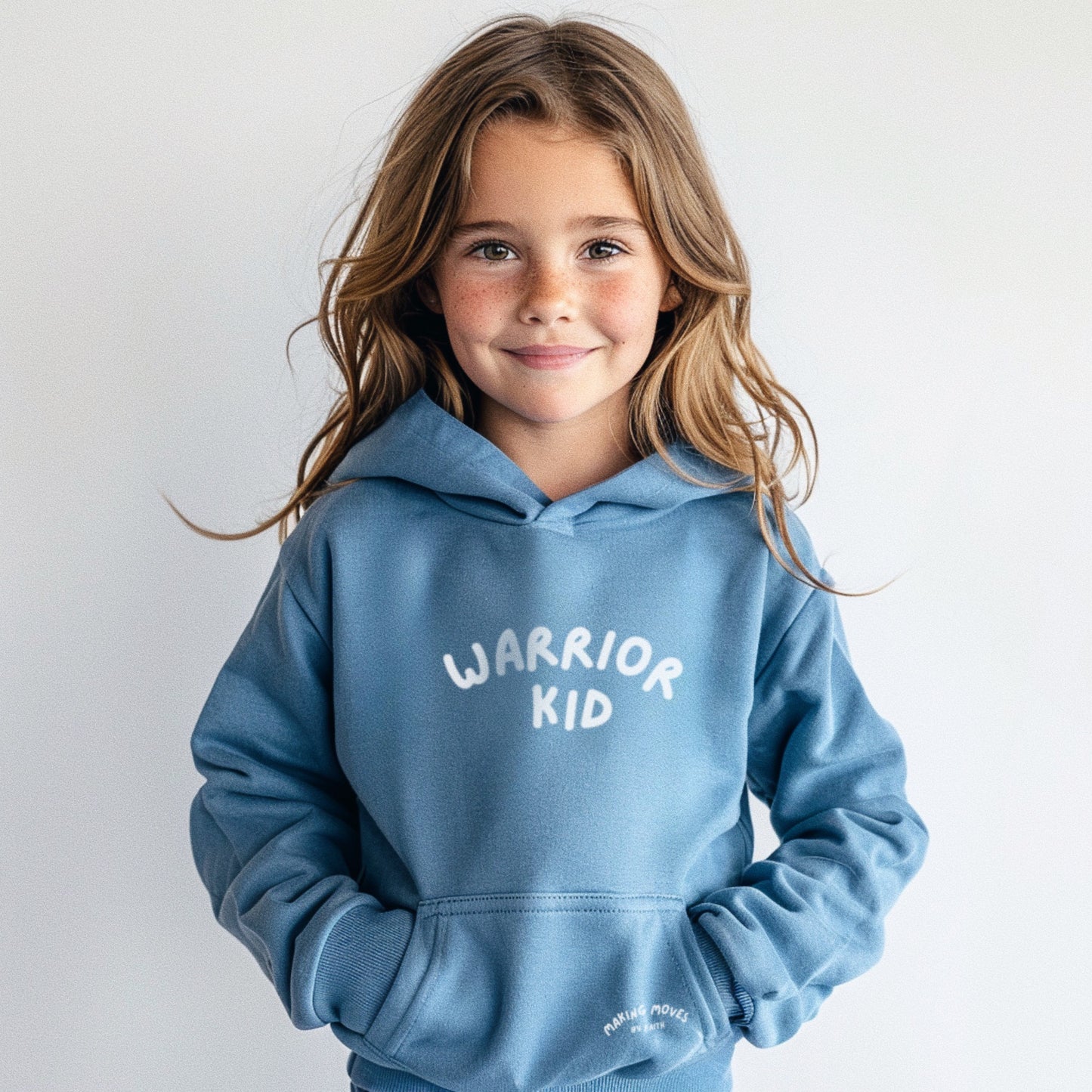 "Warrior Kid" Graphic Hoodie - Dusty Blue