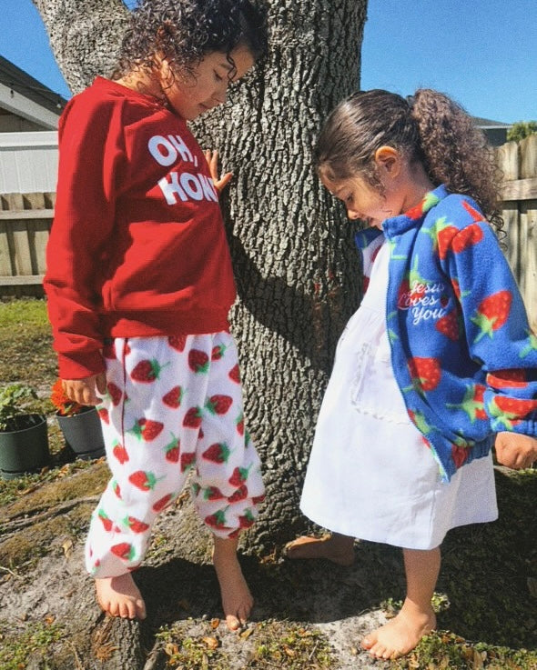 Strawberry Fleece Pants - White