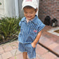 Cotton Striped Top & Short set - Denim