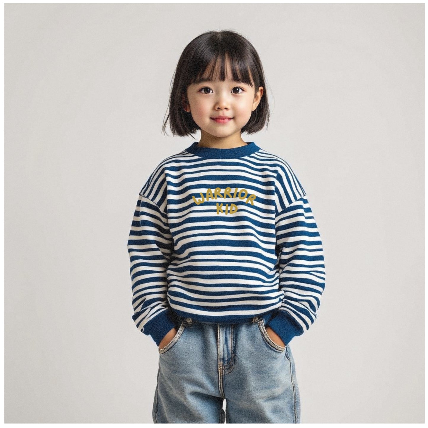 Striped "Warrior Kid" Crew - Blue