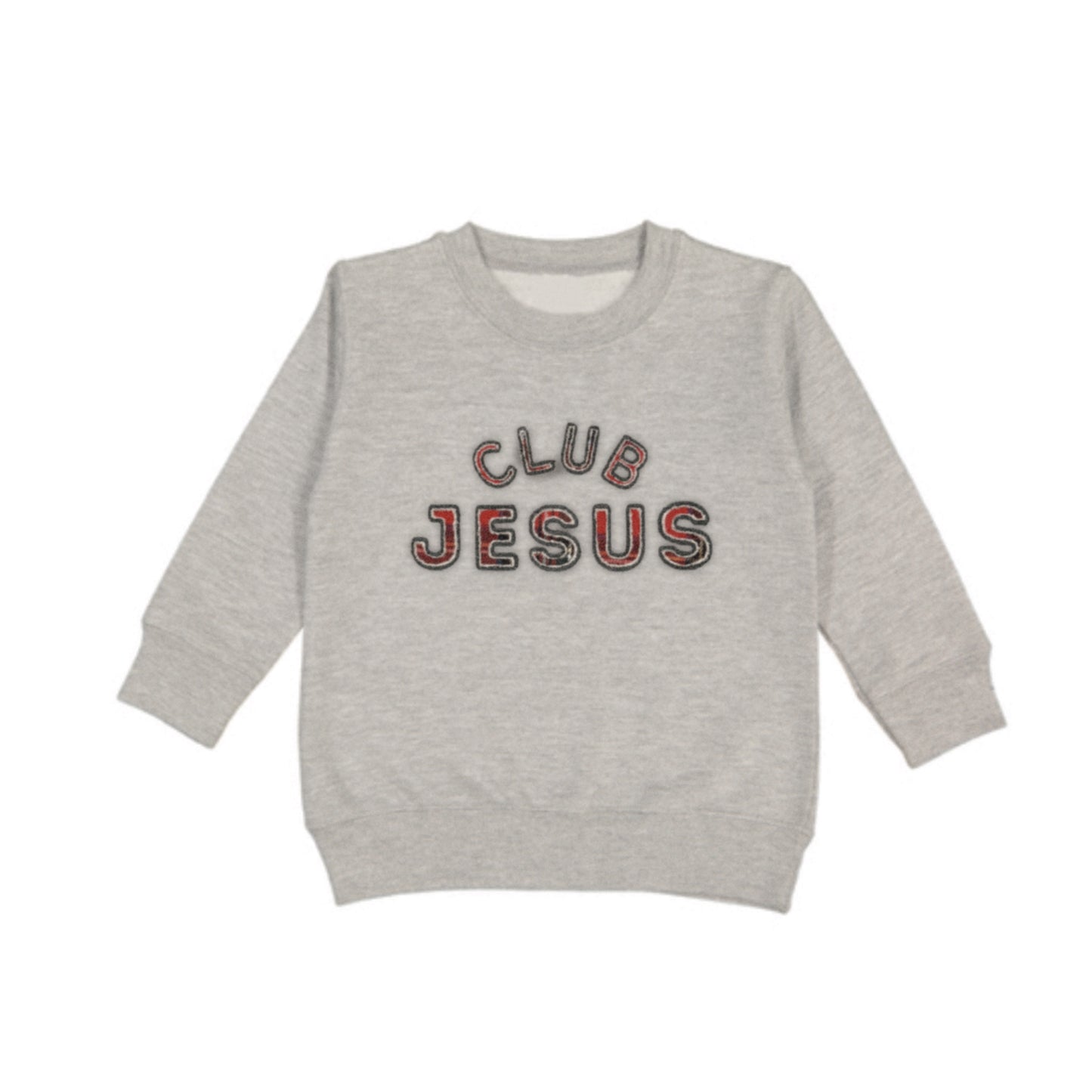 Embroidered "Club Jesus" Crewneck - Red Plaid