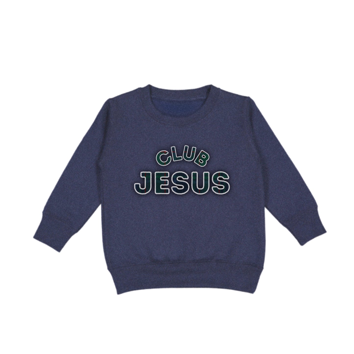 Embroidered "Club Jesus" Crewneck - Green Plaid