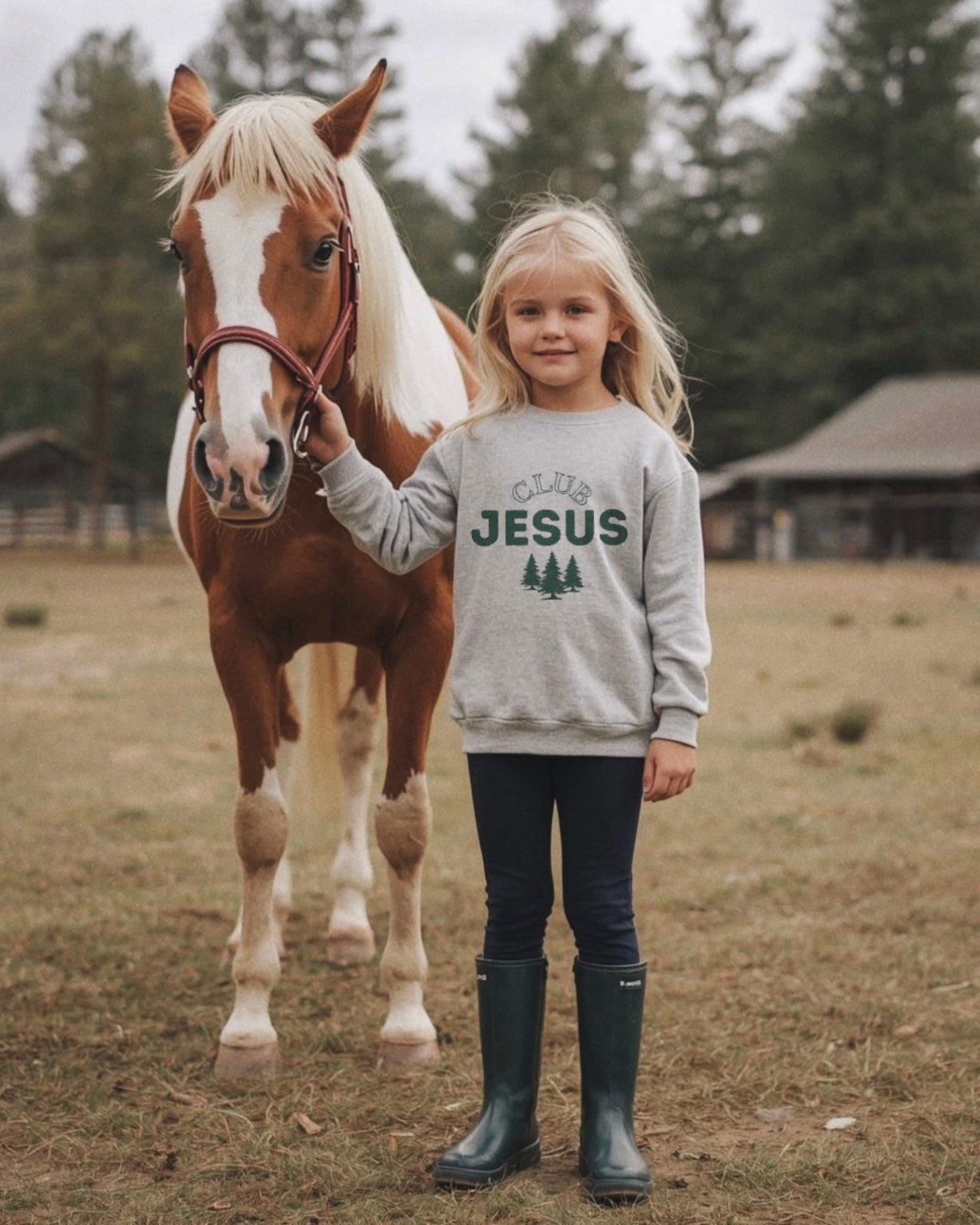"Club Jesus" Trio Tree Graphic Crewneck - Gray