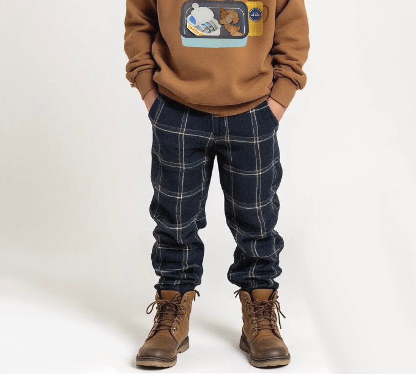 Cotton Plaid Pants - Navy