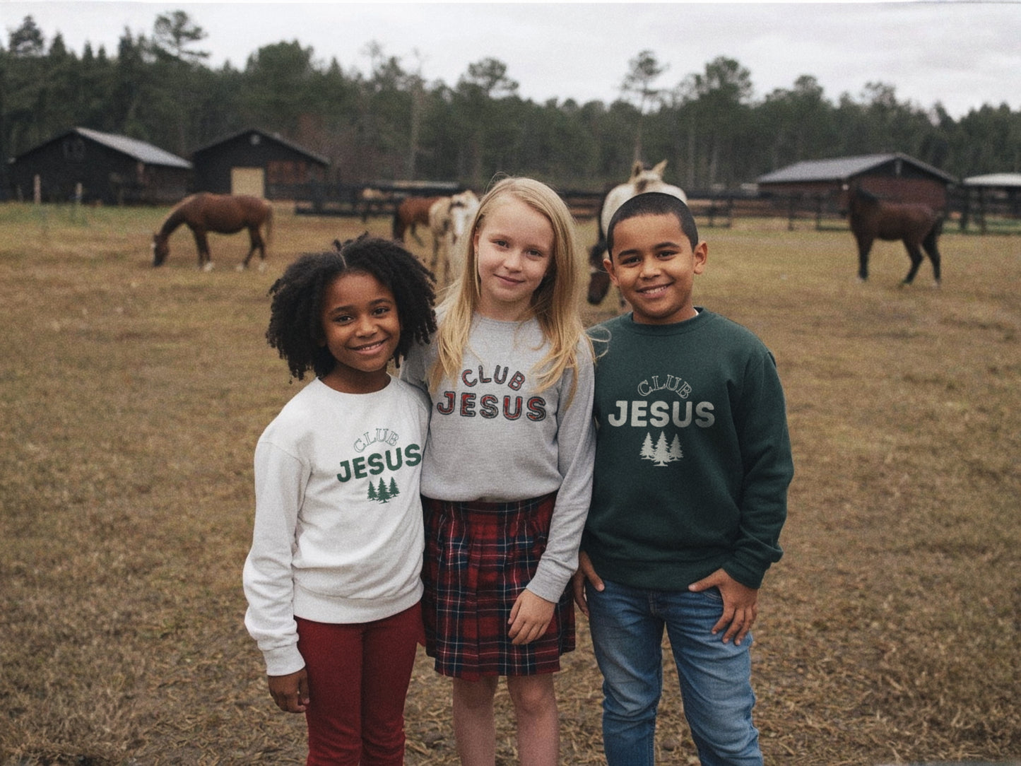 "Club Jesus" Trio Tree Graphic Crewneck - Green