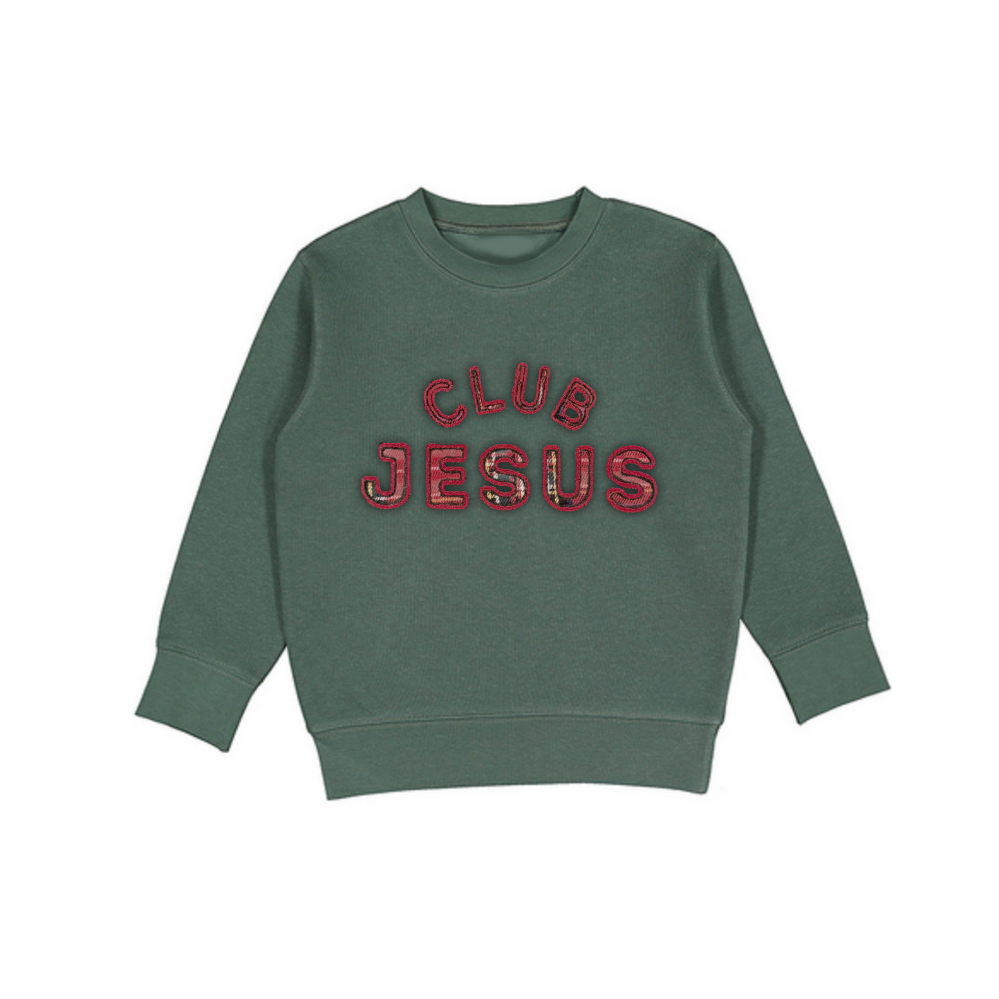 Embroidered "Club Jesus" Crewneck - Red Plaid