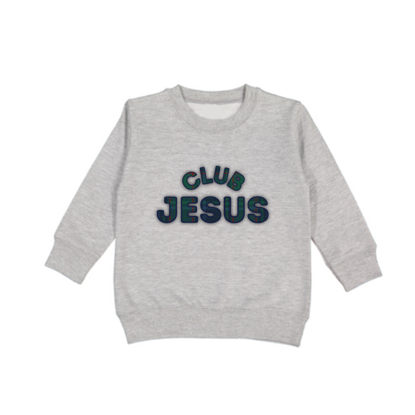 Embroidered "Club Jesus" Crewneck - Green Plaid