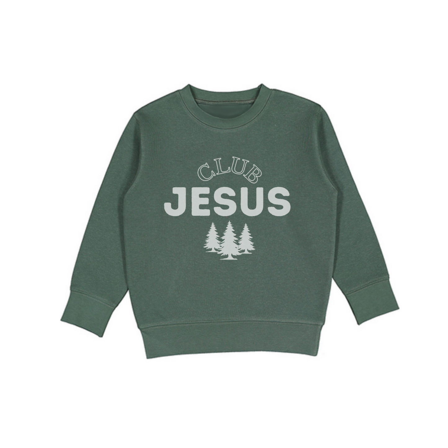 "Club Jesus" Trio Tree Graphic Crewneck - Green
